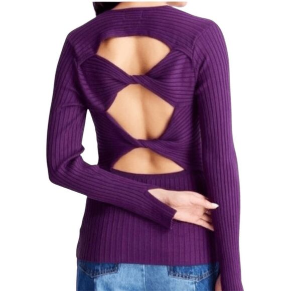 NEW Future Collective Purple Twisted Back Ribbed Sweater Size 2X - Picture 1 of 13